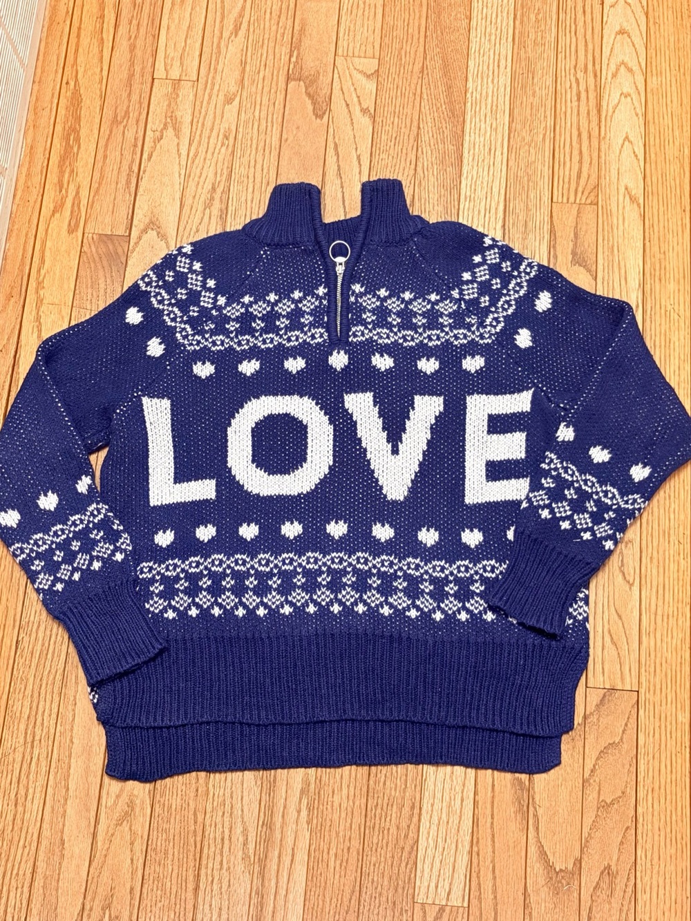 aerie Navy and White LOVE Half-Zip Turtleneck Sweater